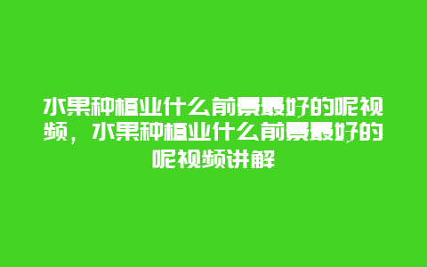 水果种植业什么前景最好的呢视频，水果种植业什么前景最好的呢视频讲解