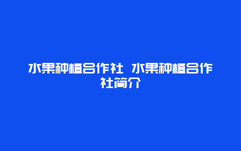 水果种植合作社 水果种植合作社简介