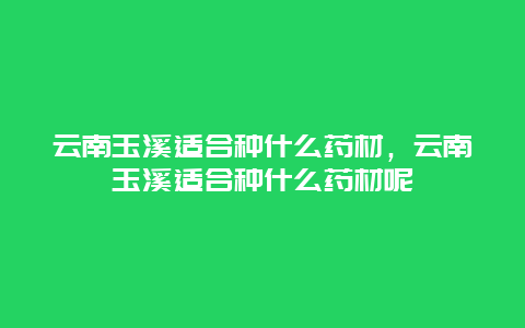 云南玉溪适合种什么药材，云南玉溪适合种什么药材呢