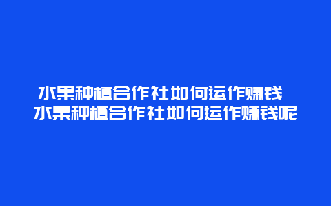 水果种植合作社如何运作赚钱 水果种植合作社如何运作赚钱呢