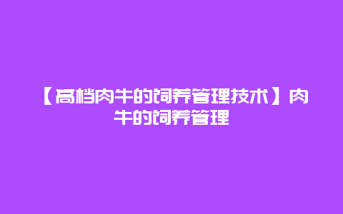 【高档肉牛的饲养管理技术】肉牛的饲养管理