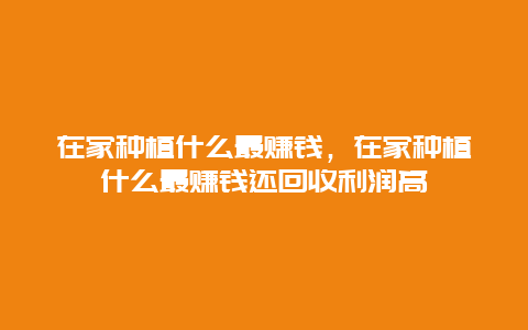 在家种植什么最赚钱，在家种植什么最赚钱还回收利润高