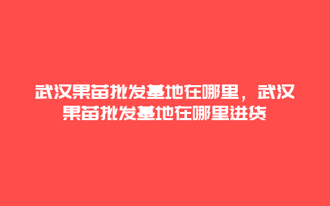 武汉果苗批发基地在哪里，武汉果苗批发基地在哪里进货