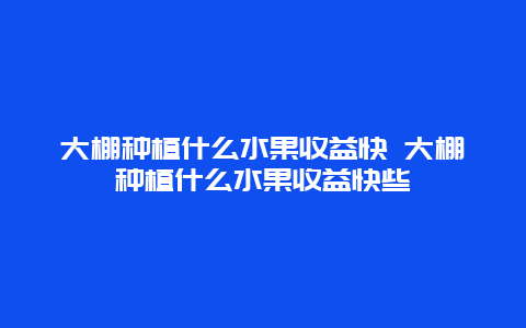 大棚种植什么水果收益快 大棚种植什么水果收益快些