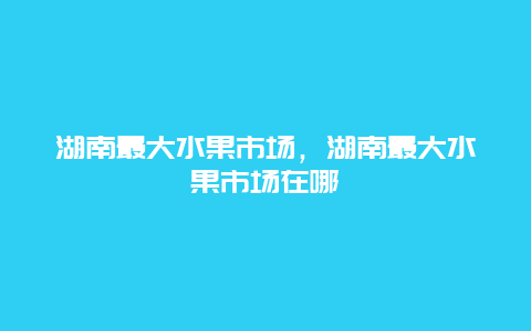 湖南最大水果市场，湖南最大水果市场在哪