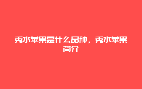 秀水苹果是什么品种，秀水苹果简介