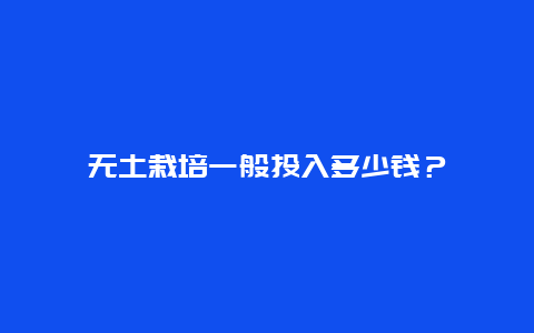 无土栽培一般投入多少钱？