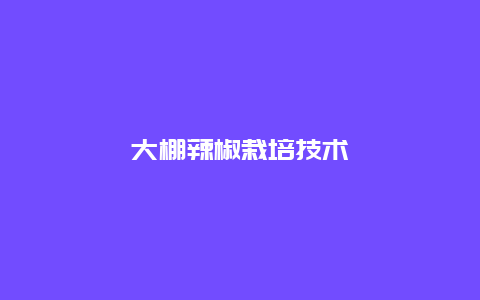 大棚辣椒栽培技术