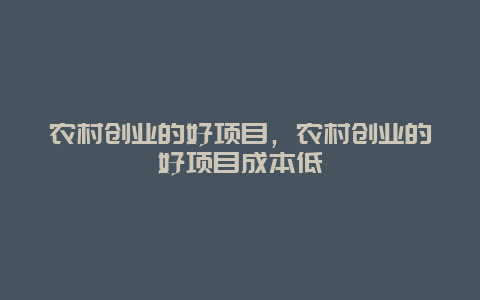 农村创业的好项目，农村创业的好项目成本低