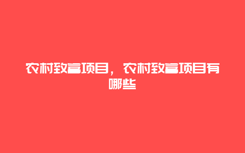 农村致富项目，农村致富项目有哪些