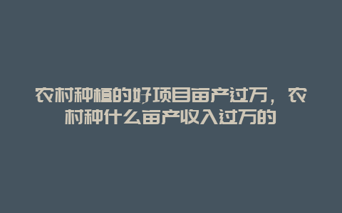 农村种植的好项目亩产过万，农村种什么亩产收入过万的