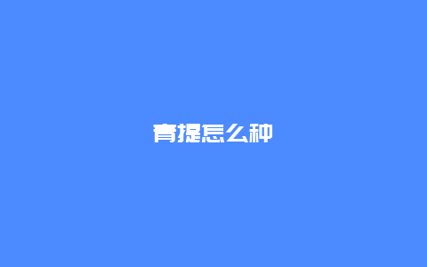 青提怎么种