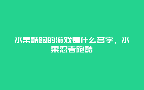 水果酷跑的游戏是什么名字，水果忍者跑酷