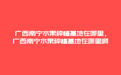 广西南宁水果种植基地在哪里，广西南宁水果种植基地在哪里啊