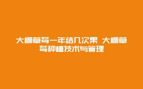 大棚草莓一年结几次果 大棚草莓种植技术与管理