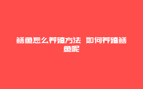 鳝鱼怎么养殖方法 如何养殖鳝鱼呢