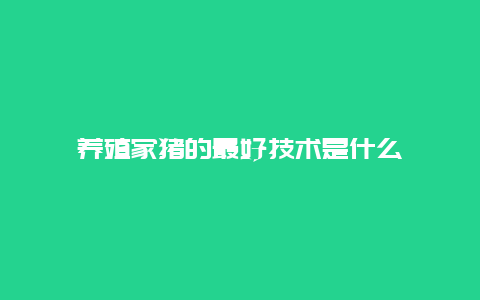 养殖家猪的最好技术是什么