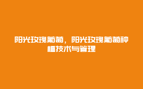 阳光玫瑰葡萄，阳光玫瑰葡萄种植技术与管理