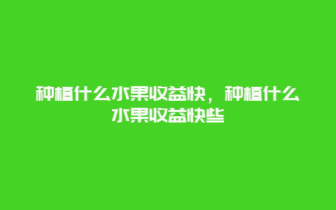 种植什么水果收益快，种植什么水果收益快些