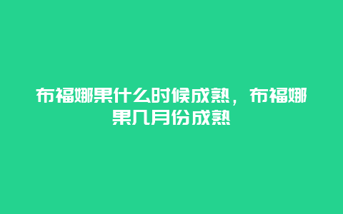 布福娜果什么时候成熟，布福娜果几月份成熟