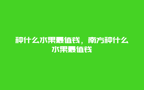 种什么水果最值钱，南方种什么水果最值钱