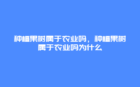 种植果树属于农业吗，种植果树属于农业吗为什么