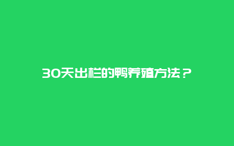 30天出栏的鸭养殖方法？