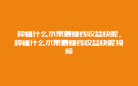 种植什么水果最赚钱收益快呢，种植什么水果最赚钱收益快呢视频