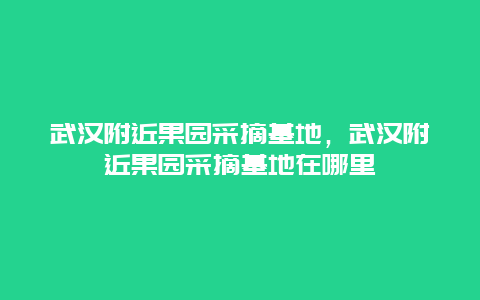 武汉附近果园采摘基地，武汉附近果园采摘基地在哪里