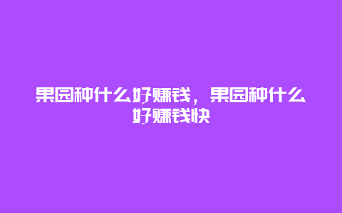 果园种什么好赚钱，果园种什么好赚钱快