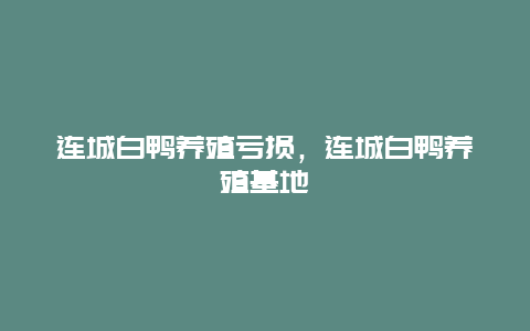 连城白鸭养殖亏损，连城白鸭养殖基地