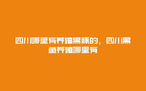 四川哪里有养殖黑豚的，四川黑鱼养殖哪里有