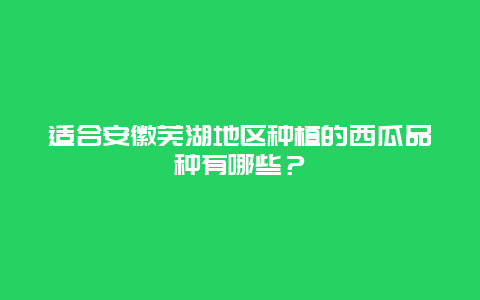 适合安徽芜湖地区种植的西瓜品种有哪些？