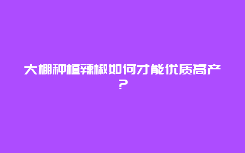 大棚种植辣椒如何才能优质高产？