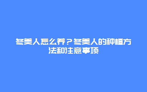 冬美人怎么养？冬美人的种植方法和注意事项