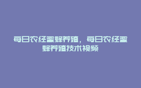 每日农经蜜蜂养殖，每日农经蜜蜂养殖技术视频