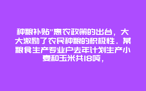 种粮补贴”惠农政策的出台，大大激励了农民种粮的积极性。某粮食生产专业户去年计划生产小麦和玉米共18吨，