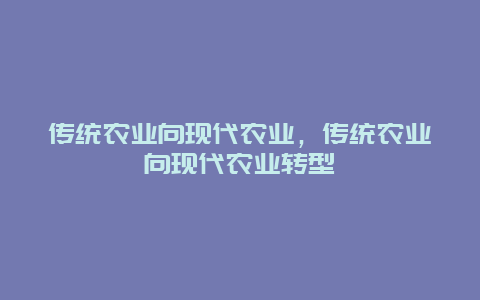 传统农业向现代农业，传统农业向现代农业转型