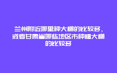 兰州附近哪里种大棚的比较多，或者甘肃省哪些地区市种植大棚的比较多