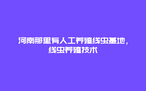 河南那里有人工养殖线虫基地，线虫养殖技术