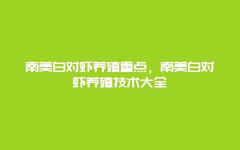 南美白对虾养殖重点，南美白对虾养殖技术大全