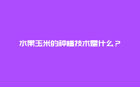 水果玉米的种植技术是什么？