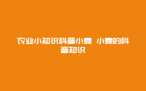 农业小知识科普小麦 小麦的科普知识