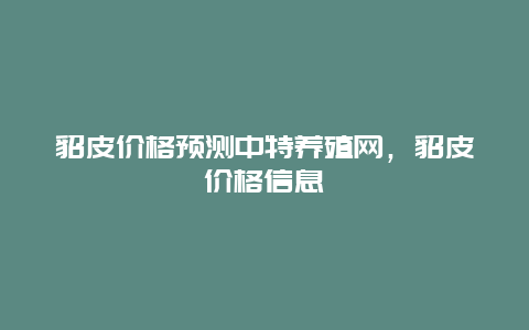 貂皮价格预测中特养殖网，貂皮价格信息