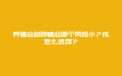 养殖业和种植业哪个风险小？该怎么选择？