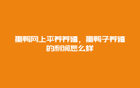 蛋鸭网上平养养殖，蛋鸭子养殖的利润怎么样