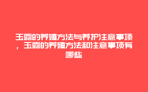 玉露的养殖方法与养护注意事项，玉露的养殖方法和注意事项有哪些