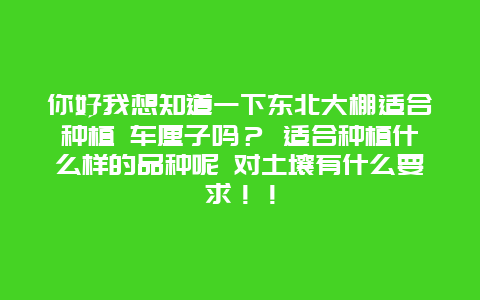 你好我想知道一下东北大棚适合种植 车厘子吗？ 适合种植什么样的品种呢 对土壤有什么要求！！