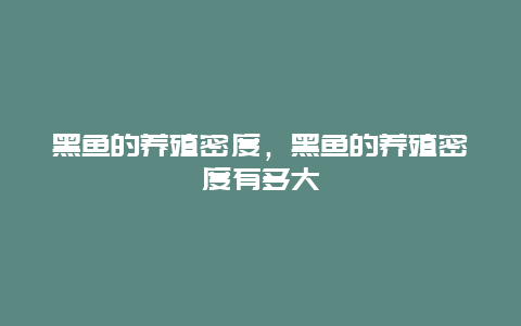 黑鱼的养殖密度，黑鱼的养殖密度有多大