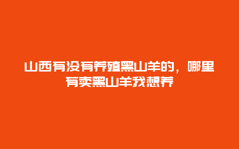 山西有没有养殖黑山羊的，哪里有卖黑山羊我想养